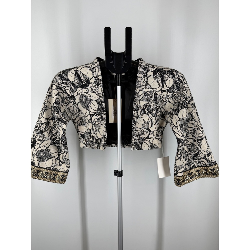Joyfolie Girls Floral Jacquard Cropped Bolero Jacket Black White Gold Sequin‎ 7